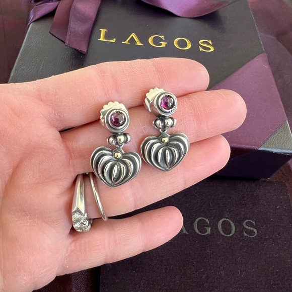 Lagos amethyst fluted heart drop earrings - Picture 9 of 9